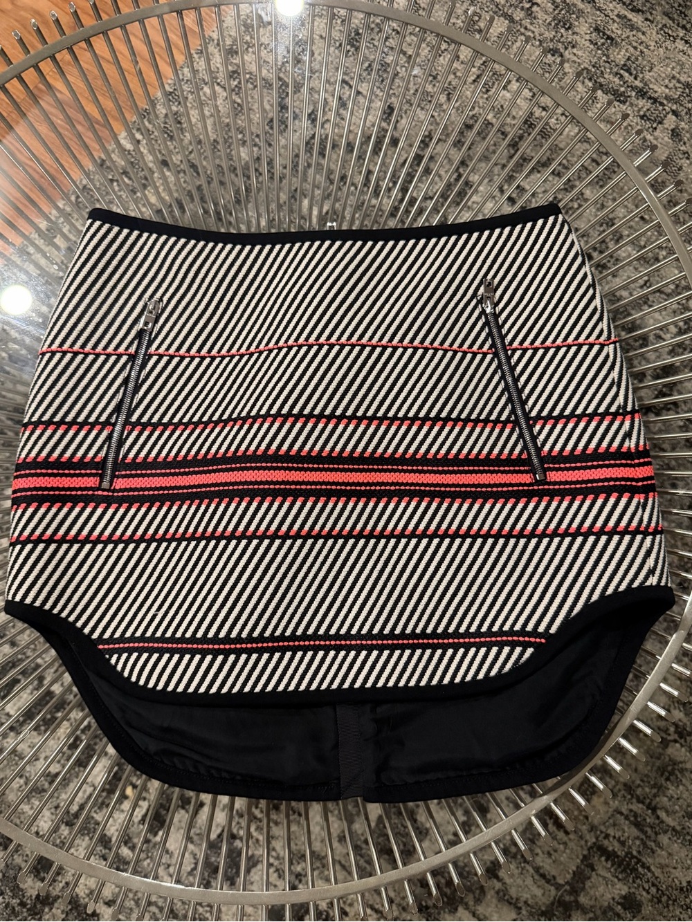 rag & bone Black and White Striped Mini Skirt with Pink Stripe Detail